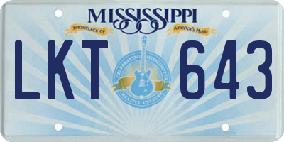 MS license plate LKT643