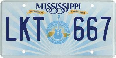 MS license plate LKT667