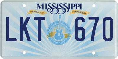 MS license plate LKT670