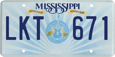 MS license plate LKT671
