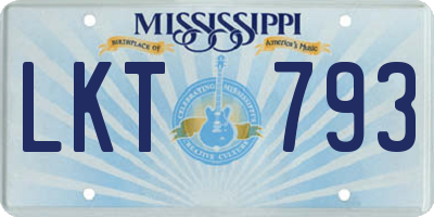 MS license plate LKT793