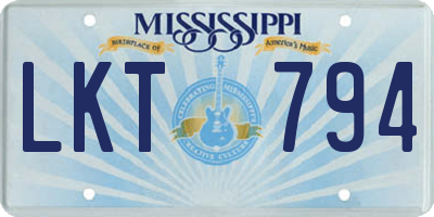 MS license plate LKT794