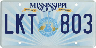 MS license plate LKT803