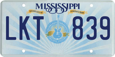 MS license plate LKT839