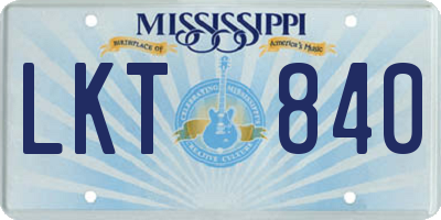 MS license plate LKT840