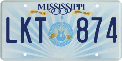 MS license plate LKT874