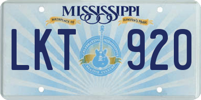 MS license plate LKT920