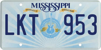 MS license plate LKT953