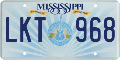 MS license plate LKT968