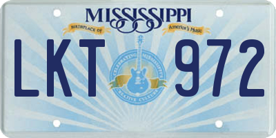 MS license plate LKT972
