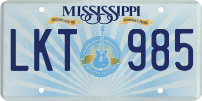 MS license plate LKT985