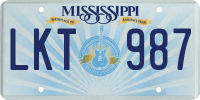 MS license plate LKT987