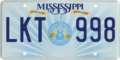 MS license plate LKT998