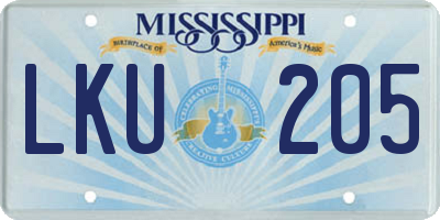 MS license plate LKU205