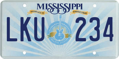 MS license plate LKU234