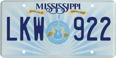 MS license plate LKW922