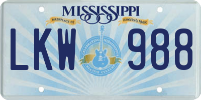 MS license plate LKW988