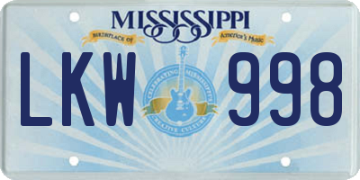 MS license plate LKW998