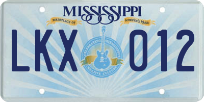 MS license plate LKX012