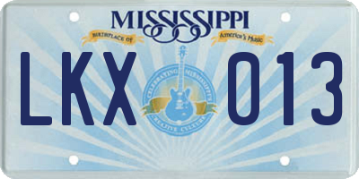 MS license plate LKX013
