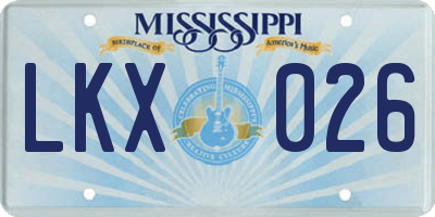 MS license plate LKX026