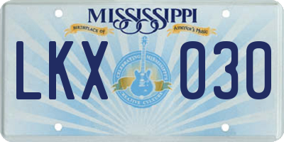 MS license plate LKX030