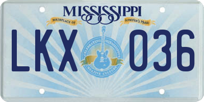 MS license plate LKX036