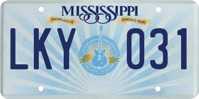 MS license plate LKY031