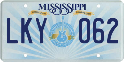 MS license plate LKY062