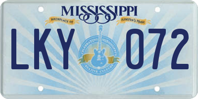 MS license plate LKY072