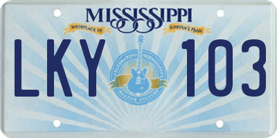 MS license plate LKY103