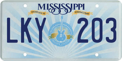 MS license plate LKY203