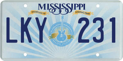 MS license plate LKY231