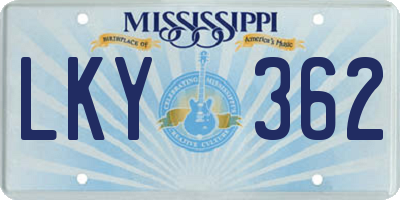 MS license plate LKY362