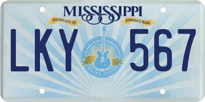 MS license plate LKY567