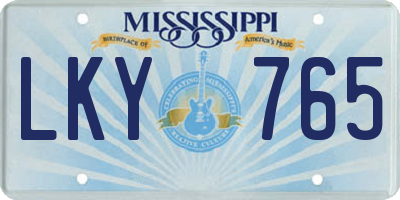 MS license plate LKY765