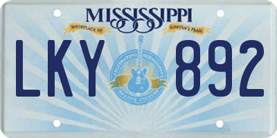 MS license plate LKY892