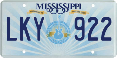 MS license plate LKY922