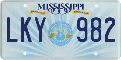 MS license plate LKY982