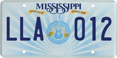 MS license plate LLA012
