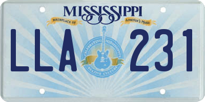 MS license plate LLA231