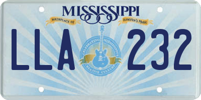 MS license plate LLA232