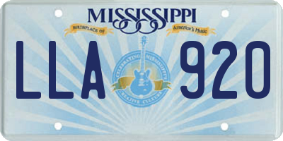 MS license plate LLA920