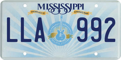 MS license plate LLA992