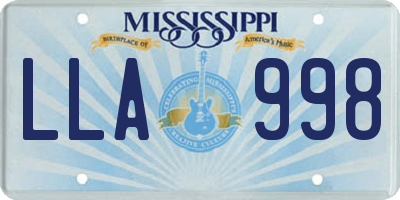 MS license plate LLA998