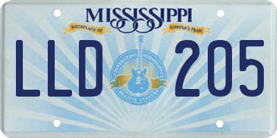 MS license plate LLD205