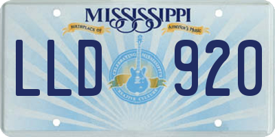 MS license plate LLD920