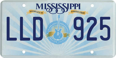 MS license plate LLD925