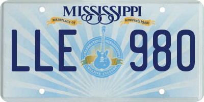MS license plate LLE980