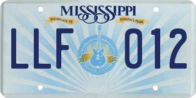 MS license plate LLF012